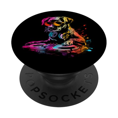 Dog Music DJ Plattenspieler DJ Dog Artwork EDM Beatmaker Techno PopSockets Klebender PopGrip von Turntable DJ Music Animals