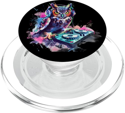 Eule Musik DJ Tropical Plattenspieler DJ Owl Beatmaker Kunstwerk PopSockets PopGrip für MagSafe von Turntable DJ Music Animals