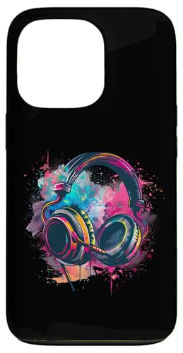 Hülle für iPhone 13 Pro Kopfhörer Musik DJ Musik Kopfhörer Splash EDM Music Lover von Turntable DJ Music Animals