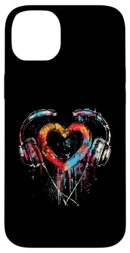 Hülle für iPhone 14 Plus Kopfhörer Musik DJ Artwork Heart Music Lover Techno EDM von Turntable DJ Music Animals