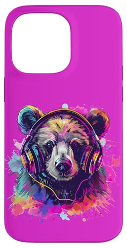 Hülle für iPhone 14 Pro Max DJ Bear Music Kopfhörer EDM Beatmaker Bear Lover Techno von Turntable DJ Music Animals