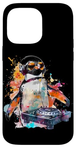 Hülle für iPhone 14 Pro Max Penguin Music DJ Plattenspieler DJ Pinguin Techno Musikproduzent von Turntable DJ Music Animals