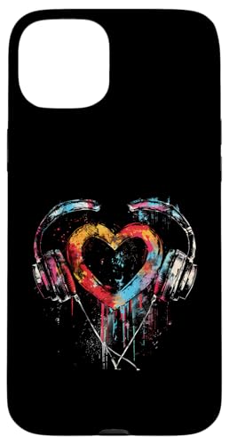 Hülle für iPhone 15 Plus Kopfhörer Musik DJ Artwork Heart Music Lover Techno EDM von Turntable DJ Music Animals