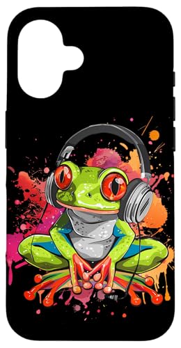 Hülle für iPhone 16 DJ Frog House Splash DJ Toad EDM Musik Kopfhörer von Turntable DJ Music Animals