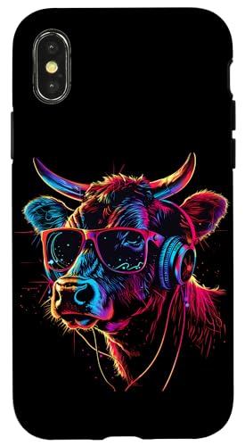 Hülle für iPhone X/XS Cow DJ EDM Cow Lover Beatmaker Musik Kopfhörer Haus von Turntable DJ Music Animals