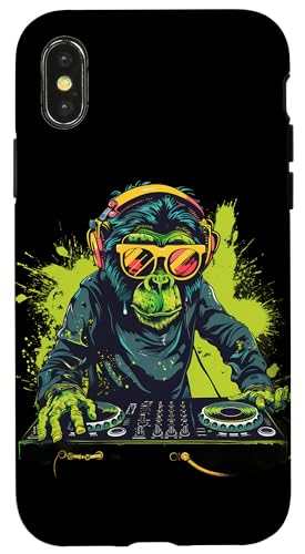 Hülle für iPhone X/XS DJ Monkey Splash Monkey DJ Plattenspieler DJ Monkey House Musik von Turntable DJ Music Animals