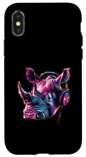 Hülle für iPhone X/XS Rhino DJ Techno EDM Dance Club Musik-Kopfhörer Beatmaker von Turntable DJ Music Animals