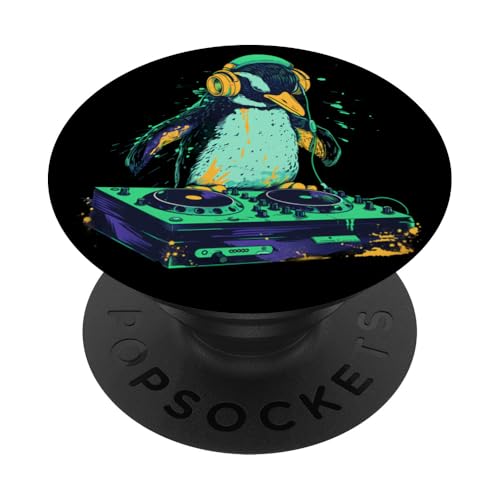 Pinguin Musik DJ Techno Musikproduzent Plattenspieler DJ Pinguin PopSockets Klebender PopGrip von Turntable DJ Music Animals