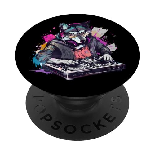 Wolf DJ Techno Plattenspieler DJ Wolf Dance Musikproduzent EDM PopSockets mit austauschbarem PopGrip von Turntable DJ Music Animals