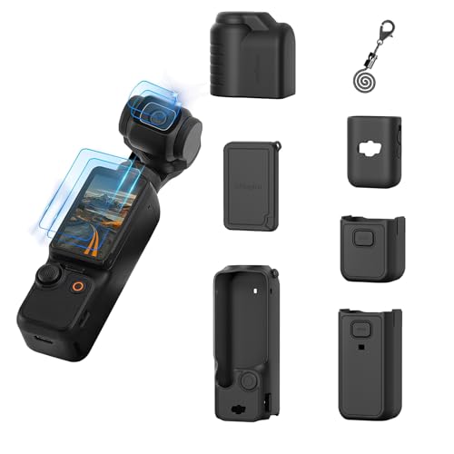 Silikon Cover + 9H Hartfolie für DJI OSMO Pocket 3, Schutzhülle Objektivschutz Kratzfeste Hülsenhaut Kompatibel mit DJI OSMO Pocket 3 Zubehör (Omnipotent Version, Schwarz) von Tuvzylory