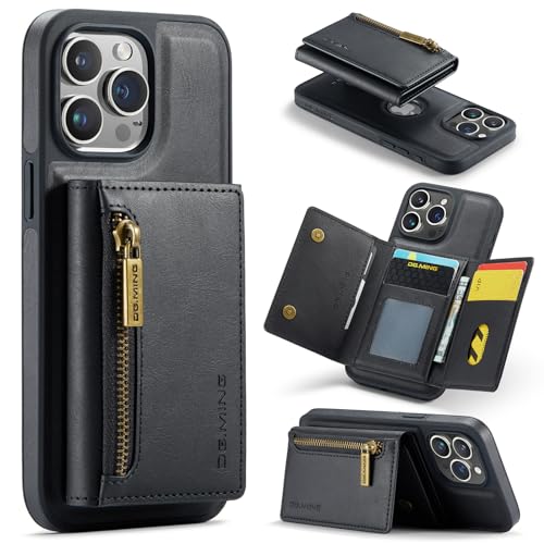 Tuzon Handyhülle für iPhone 15 Pro Max Hülle Brieftasche Hülle 2 in 1 Magnetische Leder Portemonnaie Case mit Kartenfach Kickstand kabelloses Aufladen stoßfeste Schutzhülle von Tuzon