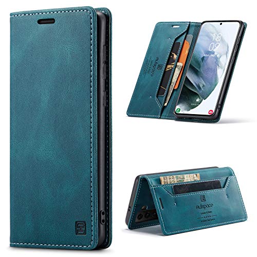 Tuzon Hülle für Samsung Galaxy S21 5G Hülle Brieftasche Retro Leder Flip Handyhülle mit Kartenhalter RFID-Blockierung Magnet Kickstand stoßfeste Handyschutzhülle von Tuzon