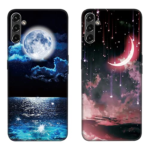 Tveinan 2 Pack Handyhülle für Samsung Galaxy A35 5G Hülle, Schwarz Soft TPU Slim Case Ultra Dünn Silikon Schutzhülle Motiv Muster Weich Cover Stoßfest Hülle für Samsung A35 5G - Seemond & Roter Mond von Tveinan