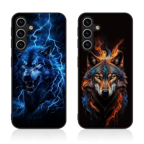 Tveinan 2 Pack Handyhülle für Samsung Galaxy S24 5G Hülle, Schwarz Soft TPU Slim Case Ultra Dünn Silikon Schutzhülle Motiv Muster Weich Cover Stoßfest Hülle für Samsung S24 5G - Wolf B von Tveinan