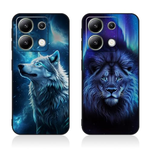 Tveinan 2 Pack Handyhülle für Xiaomi Redmi Note 13 5G (Nicht für 4G) Hülle, Schwarz TPU Case Ultra Dünn Silikon Schutzhülle mit Motiv Muster Weich Cover Stoßfest Hülle - Wolf & Löwe von Tveinan