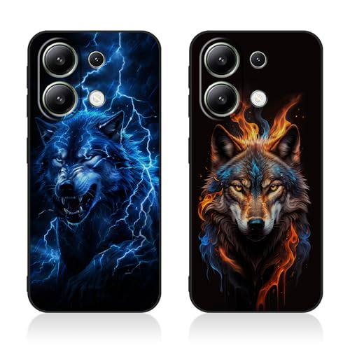 Tveinan 2 Pack Handyhülle für Xiaomi Remi Note 13 Pro 4G / Poco M6 Pro 4G Hülle, Schwarz Soft TPU Slim Case Ultra Dünn Silikon Schutzhülle Motiv Muster Weich Cover Stoßfest Hülle - Wolf von Tveinan