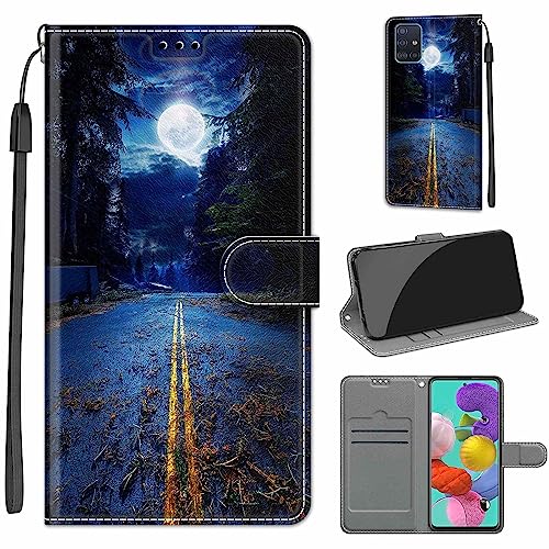 Tveinan Handyhülle für Samsung Galaxy A51 4G Hülle, Flip Case PU Leder Klapphülle Stoßfeste Schutzhülle mit Standfunktion Kartenfach Motiv Tasche für Samsung A51 4G Cover - Mond C von Tveinan