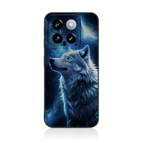 Tveinan Handyhülle für Xiaomi 14 Hülle, Schwarz Ultra Dünne Slim Schutzhülle mit Muster Motiv, Weich Soft Silikon TPU Case Cover Stoßfest Hülle für Xiaomi 14, Wolf D von Tveinan