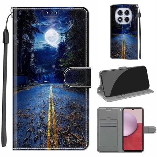 Tveinan Handyhülle für Xiaomi Redmi Note 14 Pro 5G Hülle, PU Leder Klappbar Klapphülle mit Muster Motiv Kartenfach Flip Case Tasche Cover Stoßfest Schutzhülle für Redmi Note 14 Pro 5G - Mond von Tveinan