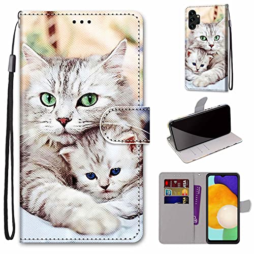 Tveinan Hülle Leder für Samsung Galaxy A13 4G Handyhülle, Motiv Klapphülle, Lederhülle mit 360 Grad Stoßfest Tasche Schutzhülle Flip Case Flexible Silikon Bumper Cover - Süße Katze von Tveinan