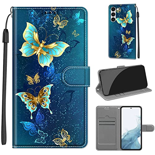 Tveinan Hülle für Samsung Galaxy S23 PU Handyhülle, Motiv Flip Case Leder Klapphülle mit Tasche Schutzhülle, Dualer Kartensteckplatz und Klappständer für Galaxy S23 Handyhülle - Grüner Schmetterling A von Tveinan