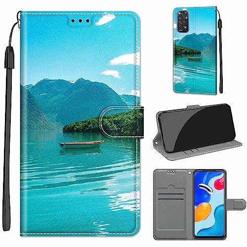 Tveinan Hülle für Xiaomi Redmi Note 11 4G / Note 11S 4G Handyhülle, PU Leder Flip Case Klapphülle Klappbar Tasche Schutzhülle Stoßfest Cover mit Motiv Kartenfach Standfunktion Hülle - Grüne Landschaft von Tveinan