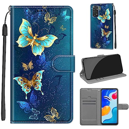 Tveinan Hülle für Xiaomi Redmi Note 11 4G / Note 11S 4G Handyhülle, PU Leder Flip Case Klapphülle Klappbar Tasche Schutzhülle Stoßfest Cover mit Motiv Standfunktion Hülle - Grüner Schmetterling von Tveinan