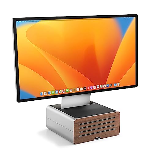 Twelve South HiRise Pro für iMac/Displays/Monitore | Höhenverstellbarer Ständer mit Stauraum, umkehrbarer Front + Ledereinlage (Silber) von Twelve South