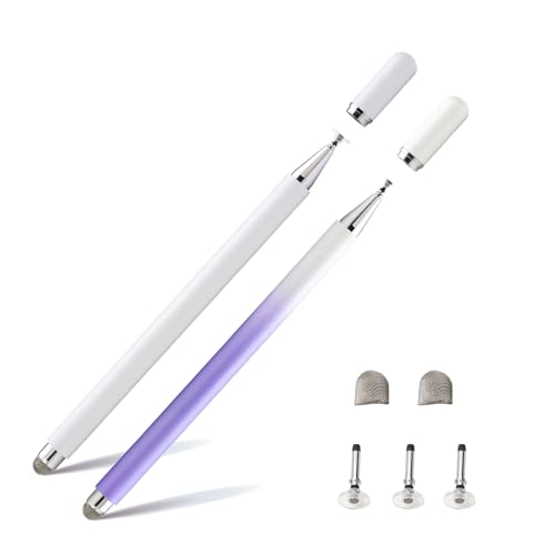 Twiller Disc Tablet Stift, 2 in 1Tablet Pen für Alle Tablets mit Magnetkappe, 2 pcs Eingabestift Stylus Touchstift Handy Stift Kompatibel mit iPhone, iPad, Samsung, Chromebook, usw Lila Weiß von Twiller