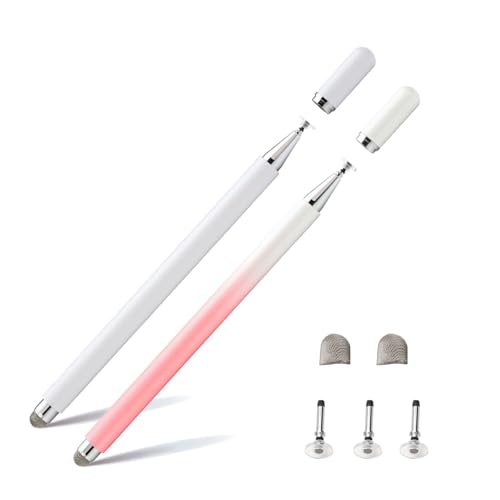 Twiller Disc Tablet Stift, 2 in 1Tablet Pen für Alle Tablets mit Magnetkappe, 2 pcs Eingabestift Stylus Touchstift Handy Stift Kompatibel mit iPhone, iPad, Samsung, Chromebook, usw Rosa Weiß von Twiller