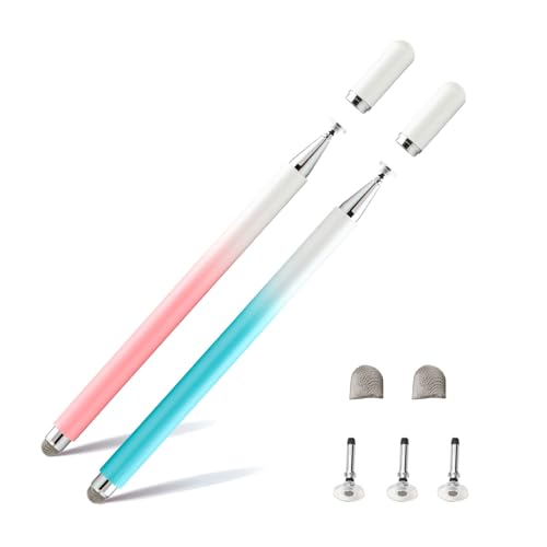 Twiller Disc Tablet Stift, 2 in 1Tablet Pen für Alle Tablets mit Magnetkappe, 2 pcs Eingabestift Stylus Touchstift Handy Stift Kompatibel mit iPhone, iPad, Samsung, Chromebook, usw Rosa blau von Twiller