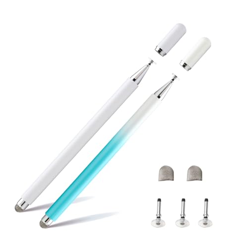 Twiller Disc Tablet Stift, 2 in 1Tablet Pen für Alle Tablets mit Magnetkappe, 2 pcs Eingabestift Stylus Touchstift Handy Stift Kompatibel mit iPhone, iPad, Samsung, Chromebook, usw blau Weiß von Twiller