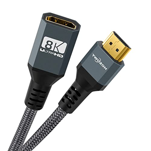 Twozoh 8K HDMI-Verlängerungskabel, HDMI 2.1 Stecker auf Buchse, geflochtenes Nylon-HDMI-Verlängerungskabel, unterstützt 8K@60Hz 4K@120Hz 48gbps (0,3M) von Twozoh