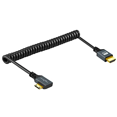 Twozoh 90° Spiralkabel Mini HDMI auf HDMI Kabel, rechtwinkliges Mini HDMI auf HDMI Spiralkabel, unterstützt 4K/3D, 1080p ausziehbar bis zu 1,5M von Twozoh