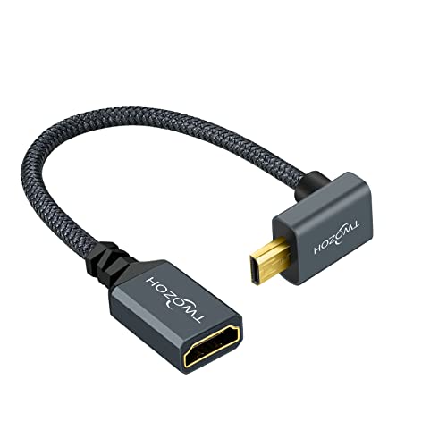 Twozoh Abwärts abgewinkeltes Micro HDMI auf HDMI Verlängerungskabel 0,2M, Nylon geflochten 90° Micro HDMI Stecker auf HDMI Buchse Adapter Unterstützt 4K/60Hz 1080p von Twozoh
