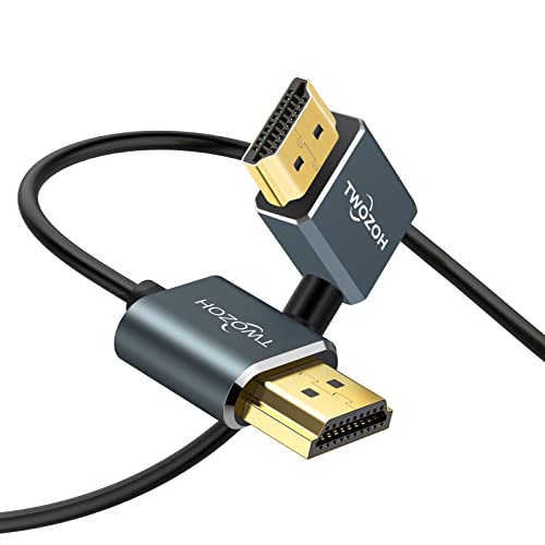 Twozoh Dünnes HDMI auf HDMI Kabel 90 Grad Links Abgewinkelt 0,3M, Ultra Schlankes und Flexibles linker Winke HDMI Kabel unterstützt 3D/4K 60Hz von Twozoh