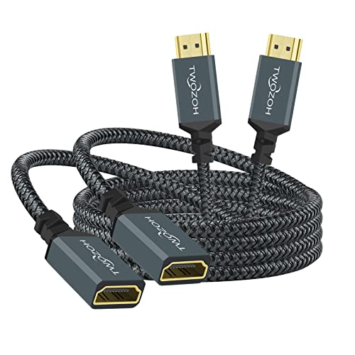 Twozoh HDMI Verlängerungskabel 0,3M 2 Stück, 4K HDMI Extension, Stecker auf Buchse geflochtenes Nylon HDMI 2.0 Kabel Adapter unterstützt 4K@60Hz 3D HDR von Twozoh