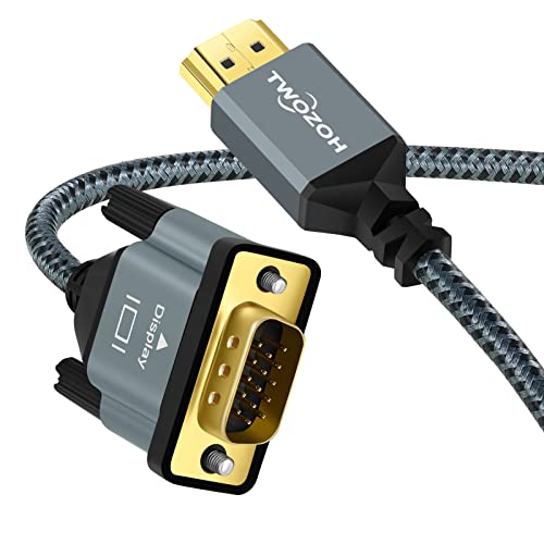 Twozoh HDMI auf VGA Kabel 2M, Gehäuse aus Aluminiumlegierung Nylon geflochten vergoldet unterstützt 1080P/60Hz von Twozoh