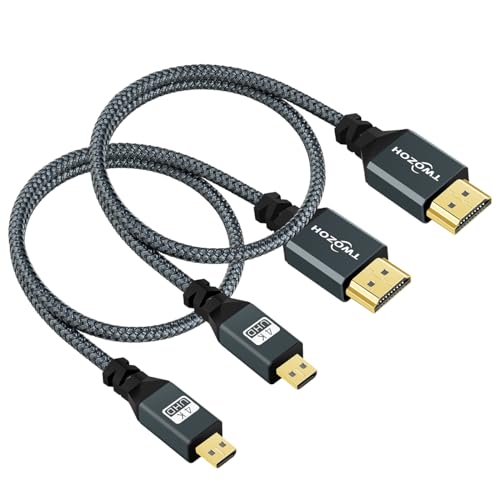 Twozoh Micro HDMI Kabel auf HDMI 1M 2 Stück, Nylon Geflochten HDMI Kabel A auf Micro HDMI D Unterstützt 3D 4K/60Hz 2.0 1080p für GoPro Hero7/8/9 Raspberry Pi 4 von Twozoh