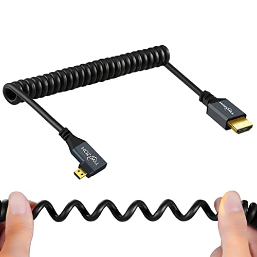 Twozoh Micro HDMI auf HDMI Kabel 90 Grad Winkel, Micro-HDMI Stecker zu HDMI Stecker Spiralkabel Right angled (4K 60HZ 1080P 2.0) 1,5M von Twozoh