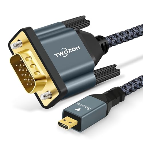 Twozoh Micro HDMI auf VGA Kabel 1M, Vergoldet und Geflochten Micro HDMI to VGA (Stecker auf Stecker), unterstützt 1080P, 720p, kompatibel mit Laptop, Projektor, HDTV von Twozoh