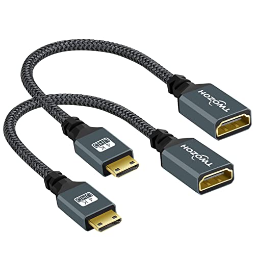 Twozoh Mini HDMI auf HDMI Adapter 2 Stück, Mini HDMI Stecker auf HDMI Buchse. Geflochtenes Verlängerungskabel unterstützt 3D 4K 1080p Camcorder, Grafikkarte, Laptop, Tablet, HDTV, Projektor von Twozoh