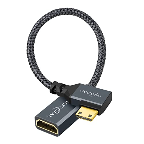 Twozoh Mini HDMI auf HDMI Adapterkabel 0,2M, Nylon geflochten 90° rechtwinklig Stecker Mini HDMI auf Buchse HDMI Verlängerungskabel unterstützt 3D/4K 1080p von Twozoh