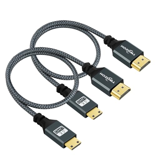 Twozoh Mini HDMI auf HDMI Kabel 1M 2 Stück, Nylon Geflochten HDMI auf Mini HDMI Unterstützt 3D/4K@60Hz, 18Gbit/s/2160P/1080P für Nikon/Canon DSLR, Camcorder, Laptop, Tablet und Grafik/Videokarte von Twozoh