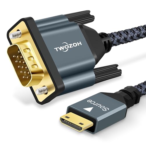 Twozoh Mini HDMI auf VGA Kabel 1M, Vergoldet und Geflochten Mini HDMI VGA (Stecker auf Stecker), Kompatibel für Ultrabooks, Notebooks, Tablets, Kameras und Camcorder von Twozoh