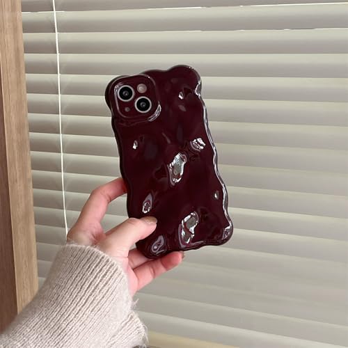 Tybiky 3D Hülle kompatibel mit iPhone 14 Pro Max Handyhülle Plattiert Wave Bubble Design Schutzhülle Lockige Wellenform Case Weiche TPU Silikon Stoßfest Bumper Cover für Mädchen Frauen,Weinrot von Tybiky