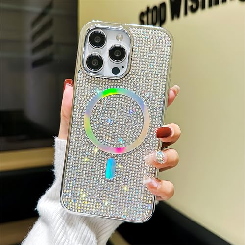 Tybiky Kompatibel mit iPhone 11 Pro Max Handyhülle 3D Bling Strass Diamant Hülle Mag-Safe Magnetische Schutzhülle für Frauen Mädchen Glänzend Sparkly Luxus iPhone 11 Pro Max Handyhülle, Silber von Tybiky