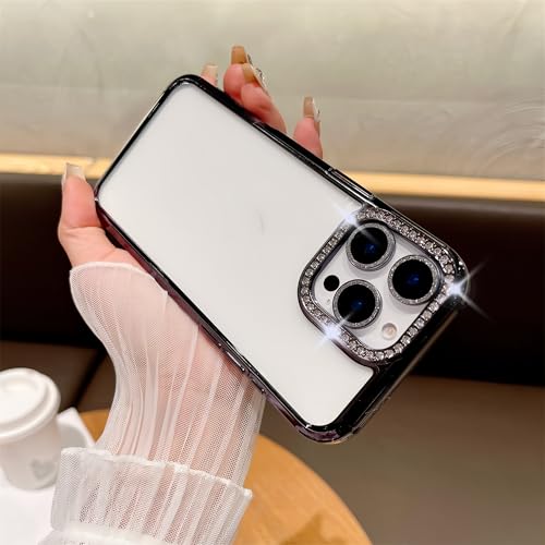 Tybiky Kompatibel mit iPhone 12 Pro Transparent Hülle Bling Rhinestone Diamant Case Kratzfest Silikon Schutzhülle für Mädchen Durchsichtig Stoßfest Bumper Handyhülle für iPhone 12 Pro,Schwarz von Tybiky