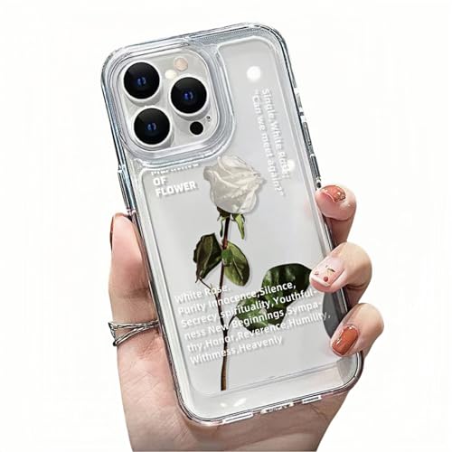 Tybiky Kompatibel mit iPhone 12 Transparente Blumen-Handyhülle Niedlich Weiche Silikon TPU Schöne Blumenstrauß Muster iPhone 12 Hülle Stoßfest Dünn Schutzhülle für iPhone 12 Case,Weiße-Rose von Tybiky