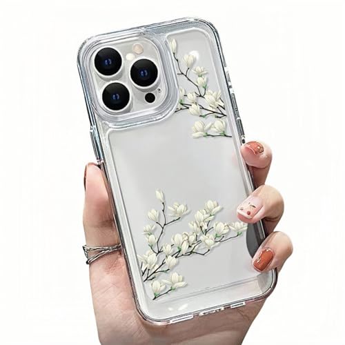 Tybiky Kompatibel mit iPhone 12 Transparente Blumen-Handyhülle Niedlich Weiche Silikon TPU Schöne Blumenstrauß Muster iPhone 12 Hülle Stoßfest Dünn Schutzhülle für iPhone 12 Case,Magnolie von Tybiky